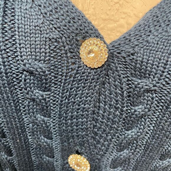 Cloud Ten cable knit cardigan, cropped, turquoise, crystal buttons size S - Picture 3 of 5